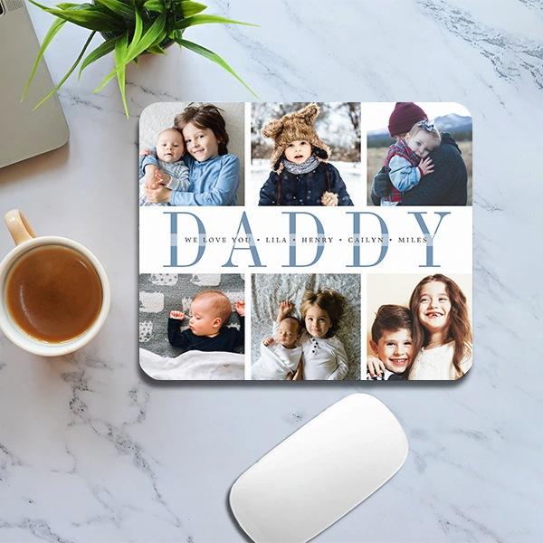 Daddy Father's Day Photo Collage Customized Printed Rectangle Mousepad Photo Mouse Pad