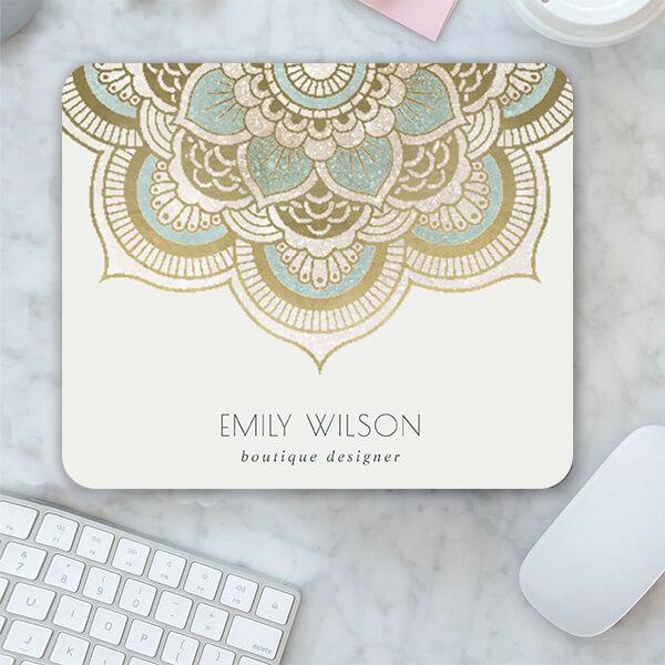 Elegant Ornate Gold Foil Teal Turquoise Customized Printed Rectangle Mousepad Photo Mouse Pad