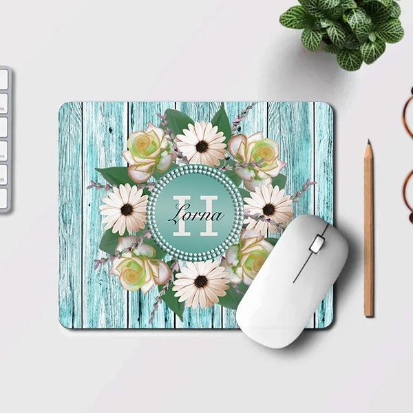 Rustic Floral Barn Wood Monogram Customized Printed Rectangle Mousepad Photo Mouse Pad