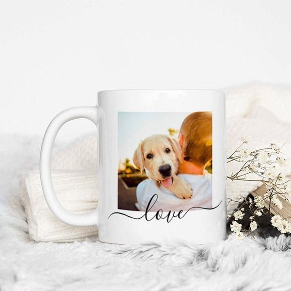 2 Photo Template Double Sided Love Text White Customized Photo Printed Coffee Mug