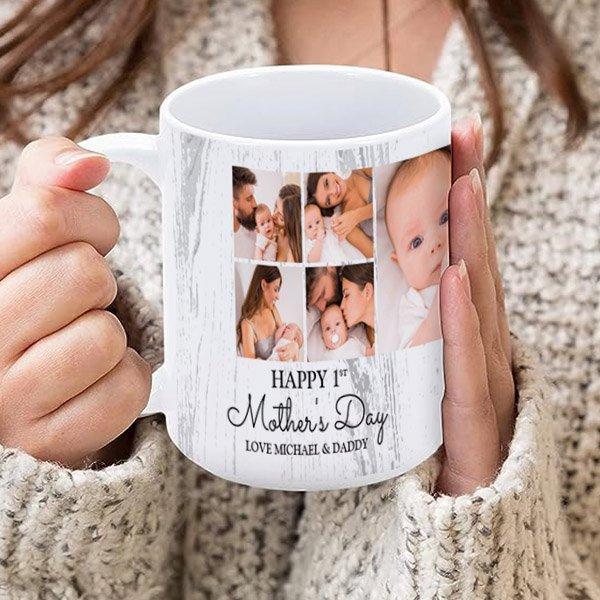 Cute Modern Photo Collage Happy First Mothers Day Customized Photo Printed Coffee Mug