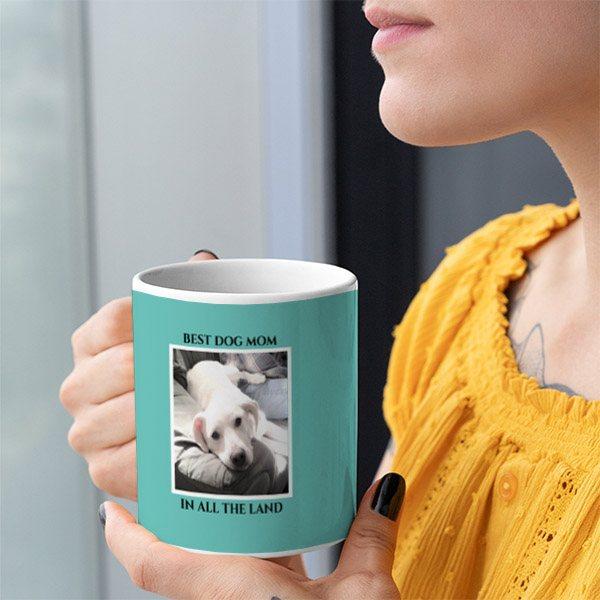 Best Mom Cute Light Teal Blue Heart Customized Photo Printed Coffee Mug