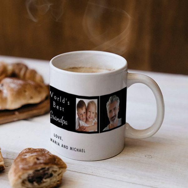 Best Grandpa Photo Collage Black White Customized Photo Printed Coffee Mug