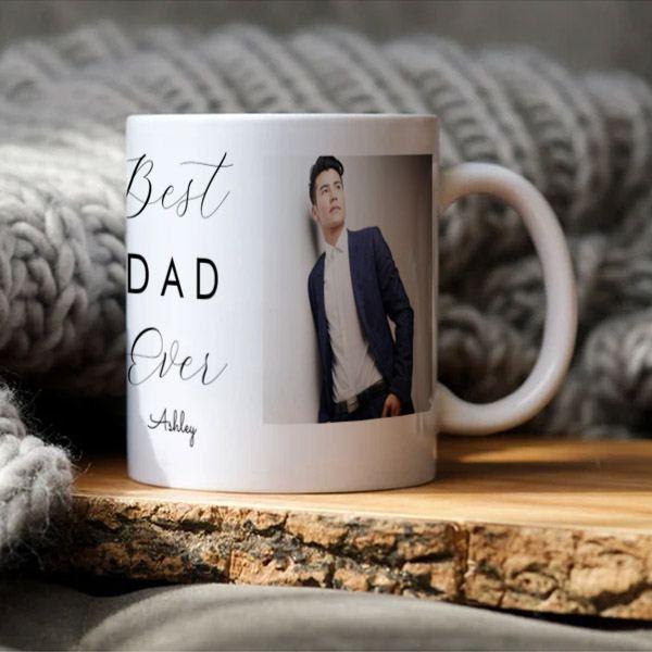 Best Dad Photo Father Script Elegant Customized Photo Printed Coffee Mug