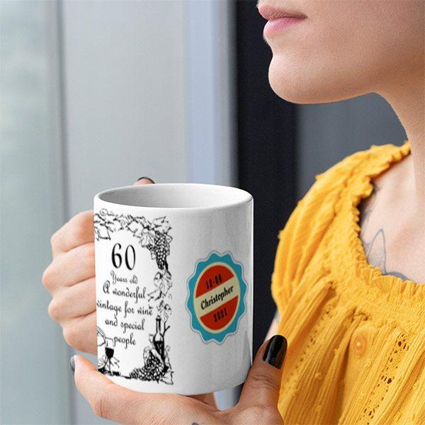 60th Birthday 60 Year Old Vintage Wine Customized Photo Printed Coffee Mug