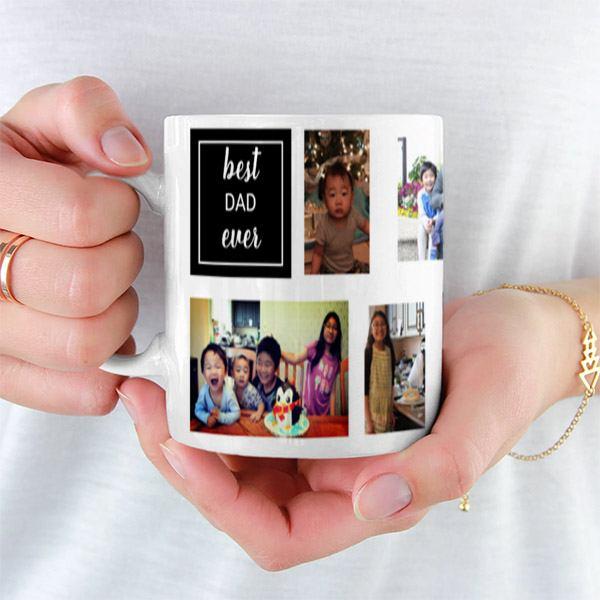Best Dad Ever Collage Black White Customized Photo Printed Coffee Mug
