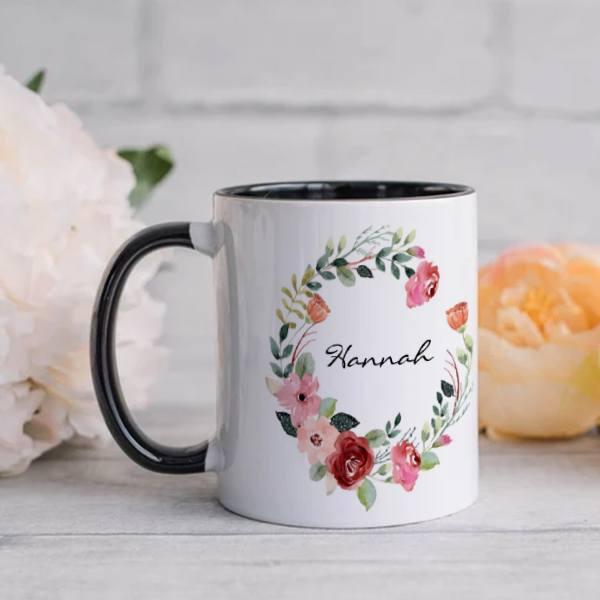 Floral Design with Name Customized Photo Printed Coffee Mug