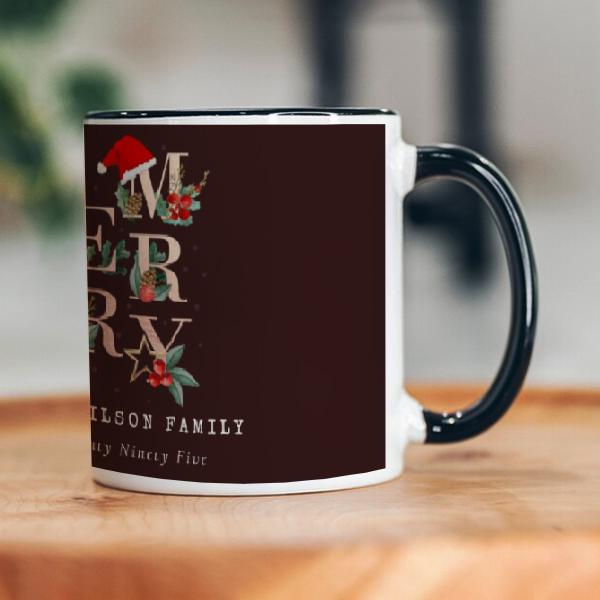 Brown Rose Gold Red Green Merry Christmas Foliage Customized Photo Printed Coffee Mug