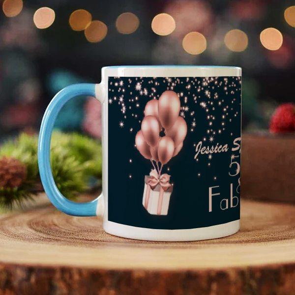 50 & Fabulous Rose Gold Birthday Design Customized Photo Printed Coffee Mug