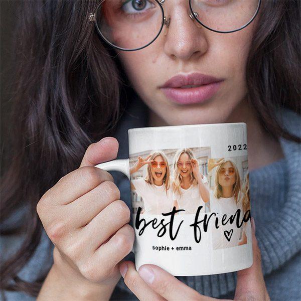 Best Friends Casual Script and Multi Photo Grid Customized Photo Printed Coffee Mug