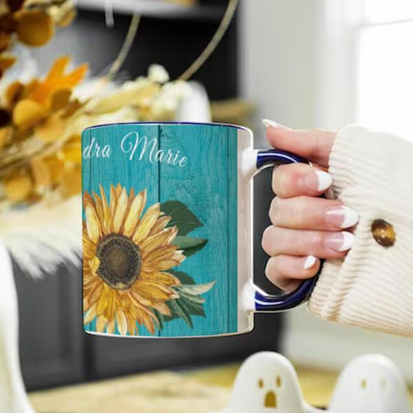 Golden Yellow Sunflower Design Customized Photo Printed Coffee Mug