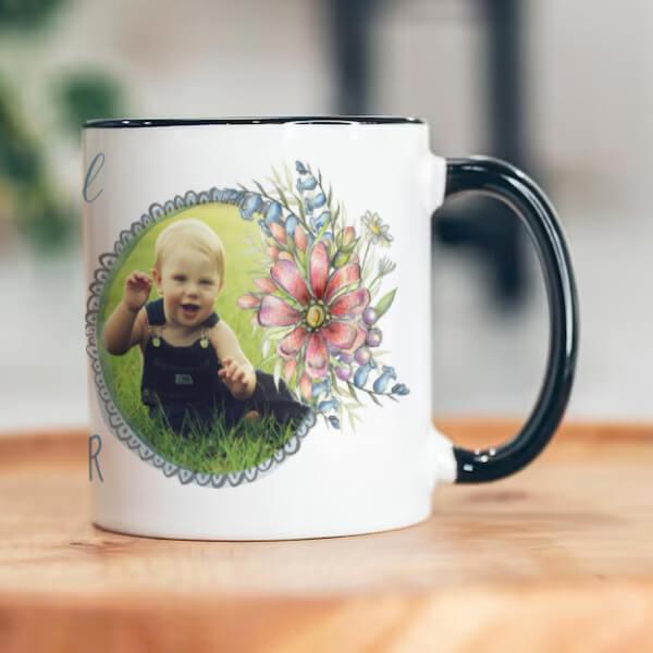 Floral Wreath Customized Photo Printed Coffee Mug