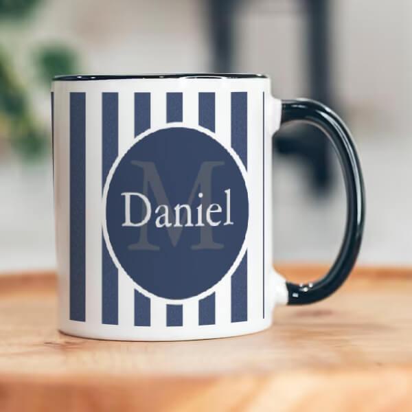 Blue Stripe Monogram Design Customized Photo Printed Coffee Mug