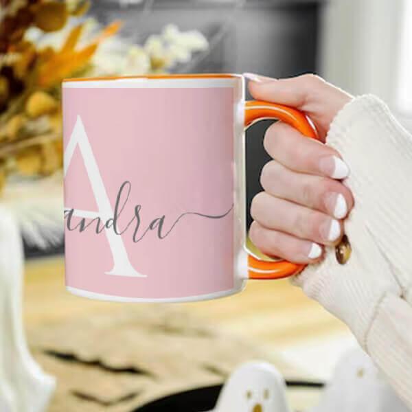 White Pink Name Monogram Customized Photo Printed Coffee Mug
