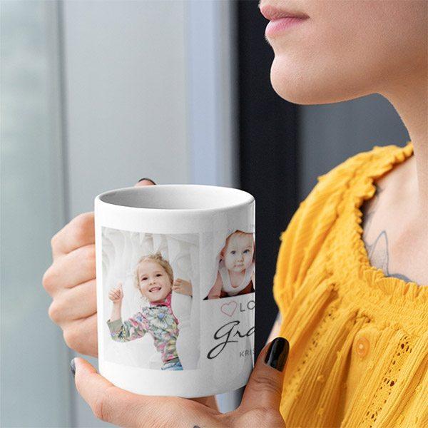 Love You Grandma Handwritten with 4 Photo Customized Photo Printed Coffee Mug