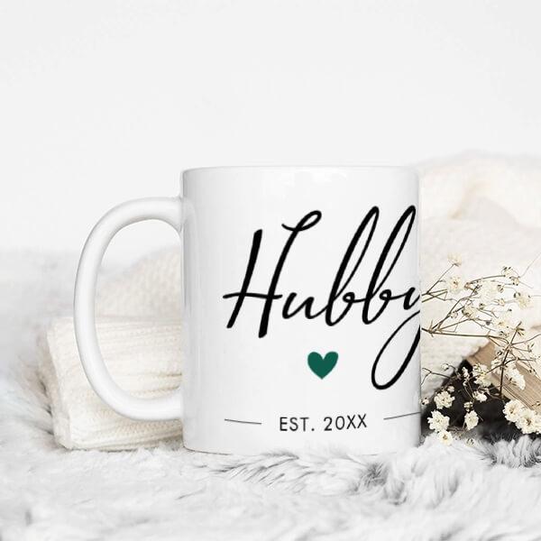 Happy Anniversary Hubby Modern Typography Customized Photo Printed Coffee Mug