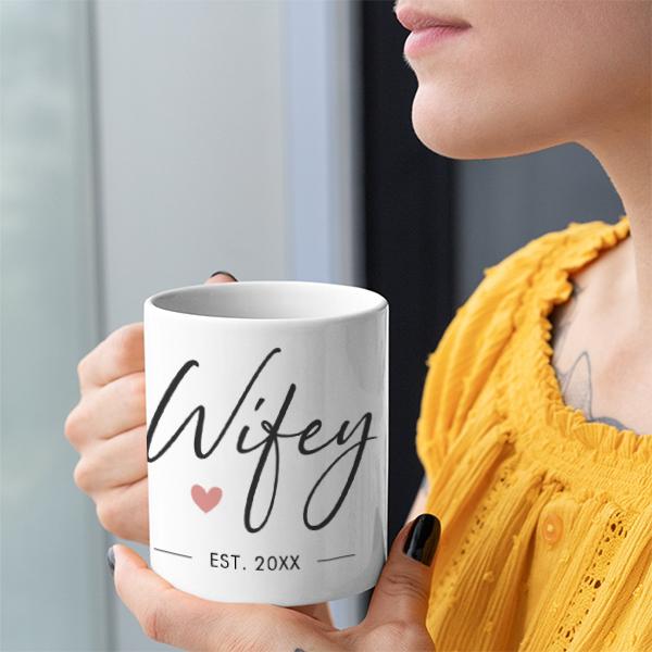 Elegant Wifey Modern Typography Customized Photo Printed Coffee Mug
