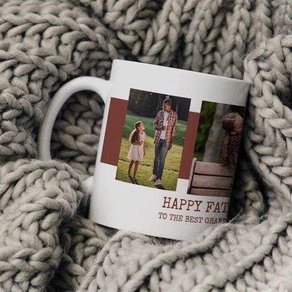 Fathers Day 3 Photo Rust Brown Customized Photo Printed Coffee Mug