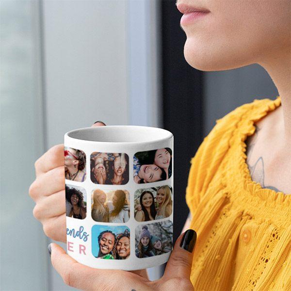 Best Friends Forever Modern 14 Photo Collage Customized Photo Printed Coffee Mug