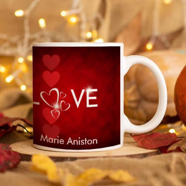 Fancy Decorative Romantic Love Dark Red Hearts Customized Photo Printed Coffee Mug