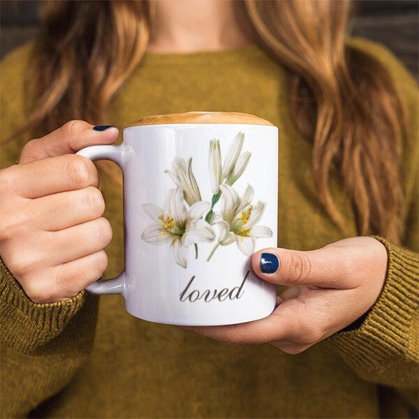 Loved Blessed Elegant White Lily Customized Photo Printed Coffee Mug