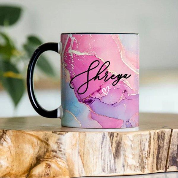 Pink Gold Marble Design with Name Customized Photo Printed Coffee Mug