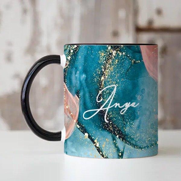 Blue Pink Abstract Art Design with Name Customized Photo Printed Coffee Mug