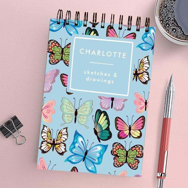 Notepad Pattern Print Buy Colorful Butterfly Pattern Pastel Blue Sketchbook Customized Photo ...