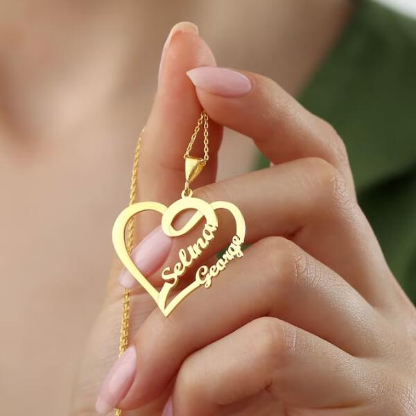 Two Couple Names In Heart Customized Name Necklace Pendants