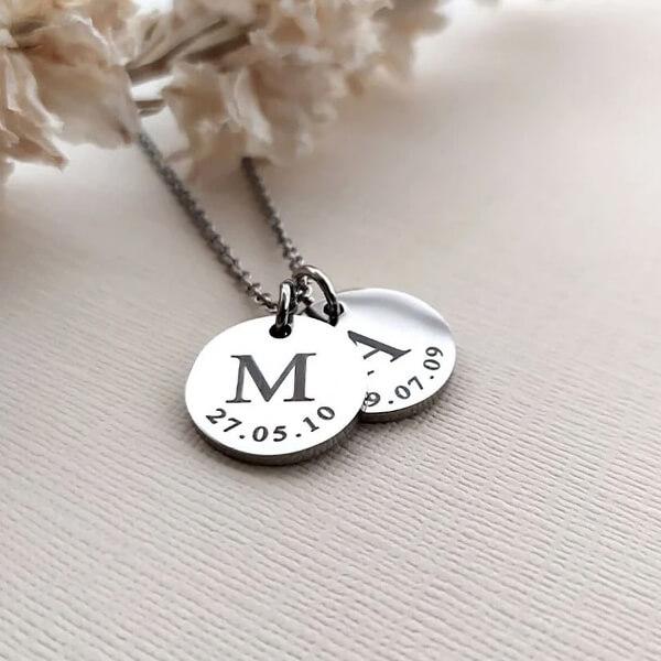 Initial and Date Customized Name Necklace Pendants