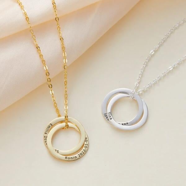 Interlocking Circle with Name and Date Customized Name Necklace Pendants