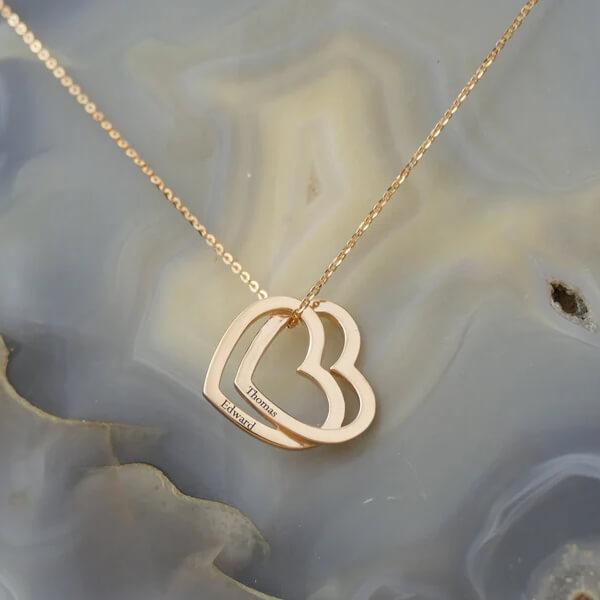2 Heart Name  Customized Name Necklace Pendants