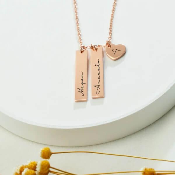 Vertical Bar Name Initial Customized Name Necklace Pendants