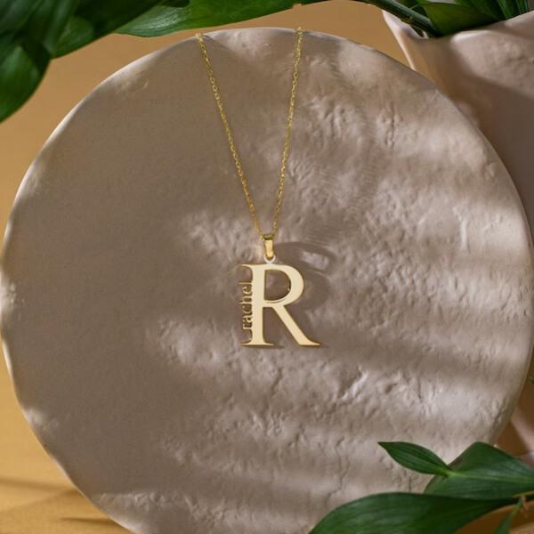 Gold Initial with Name Customized Name Necklace Pendants