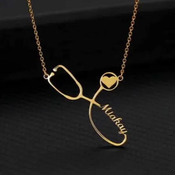 Stethoscope Design with Heart Customized Name Necklace Pendants