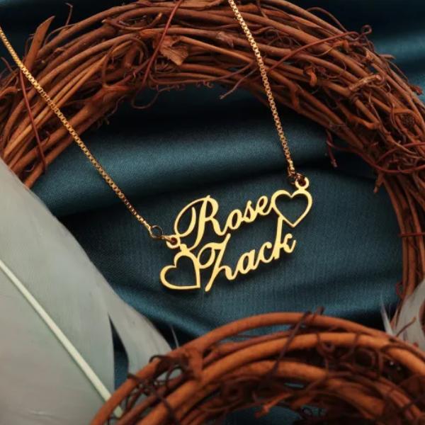 Couple Gold Name with Heart Customized Name Necklace Pendants