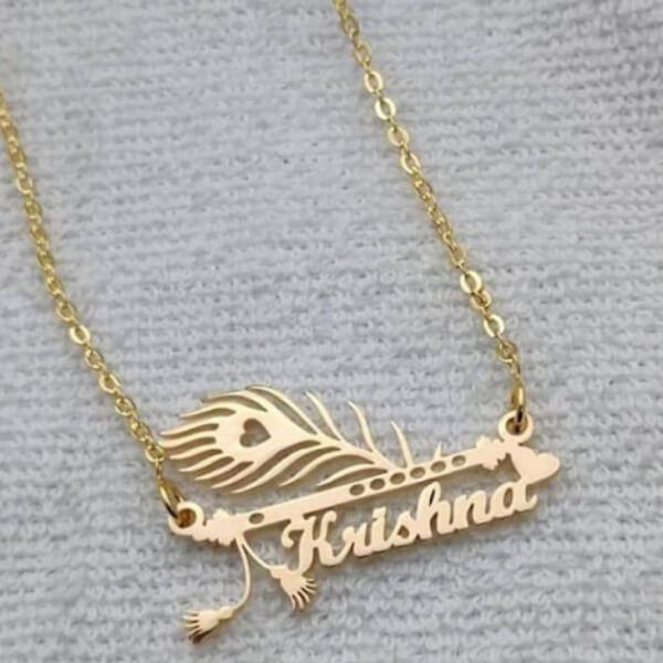 Peacock Feather with Name Customized Name Necklace Pendants