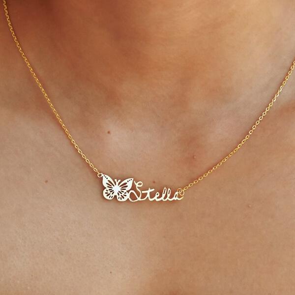 Butterfly with Modern Name Customized Name Necklace Pendants