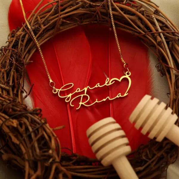 Modern Couple Name with Heart Customized Name Necklace Pendants