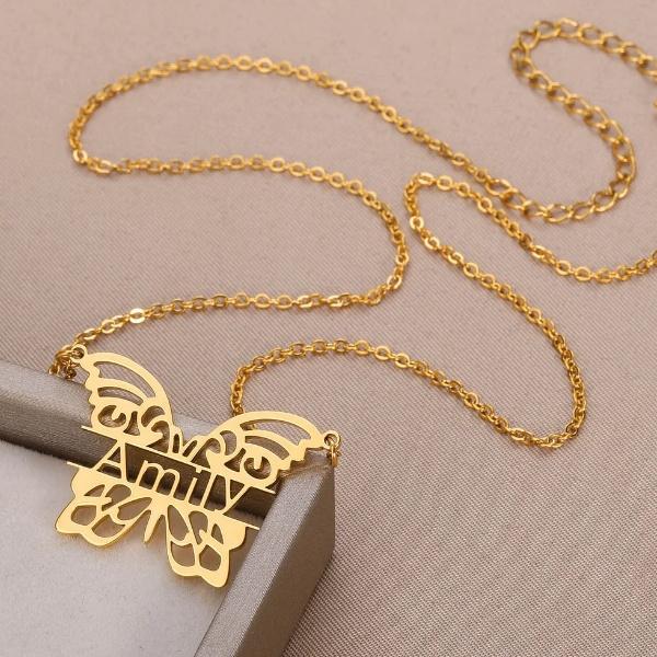 Butterfly Gold Color Customized Name Necklace Pendants