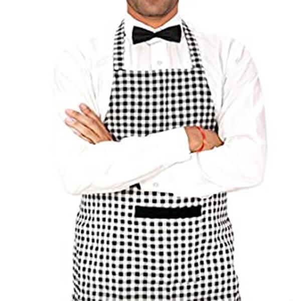Black and White Customized Cotton Check Kitchen Apron with Cap
