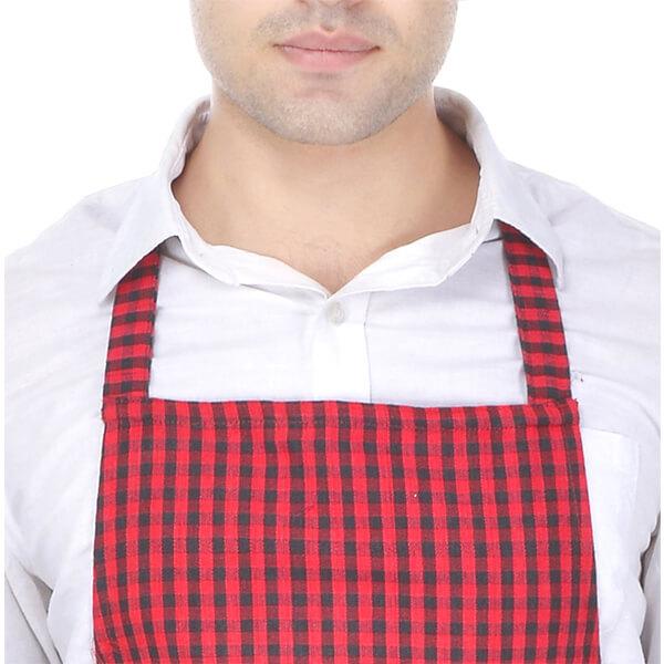 Red Check Customized Unisex Chef's Apron With Cap