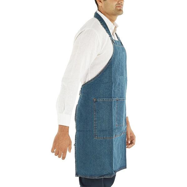 Blue Customized Denim Unisex Apron with Adjustable Neck and 3 Front Pockets
