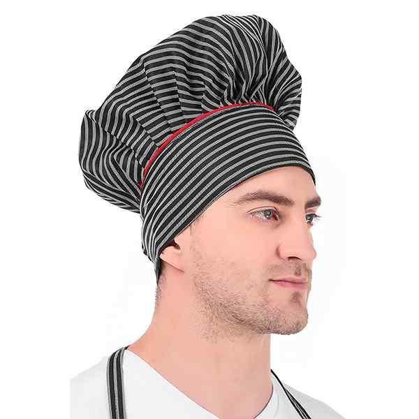 Grey and Black Stripes Customized Cooking Apron with Chef Cap