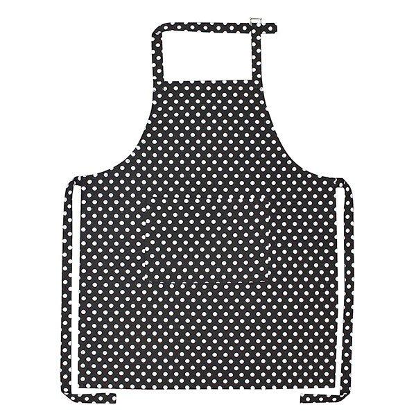Black Polka Dots Customized Apron with 1 Center Pocket, Adjustable Buckle on Top and 2 Long Ties on Both 2 Sides