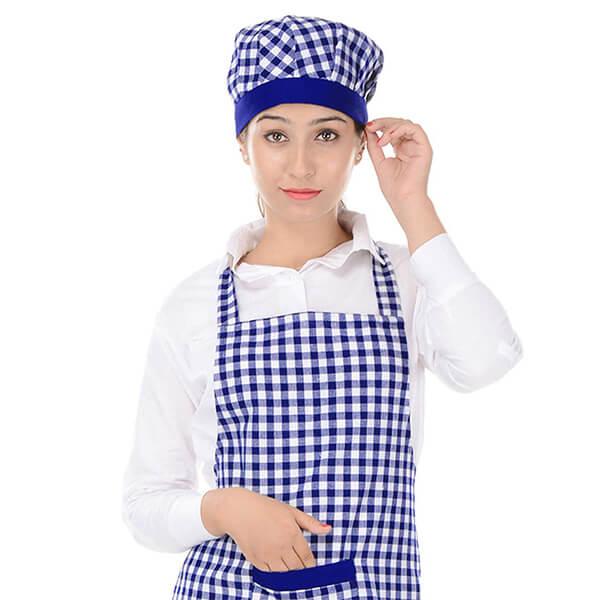 Blue and White Customized Free Size Apron with Cap