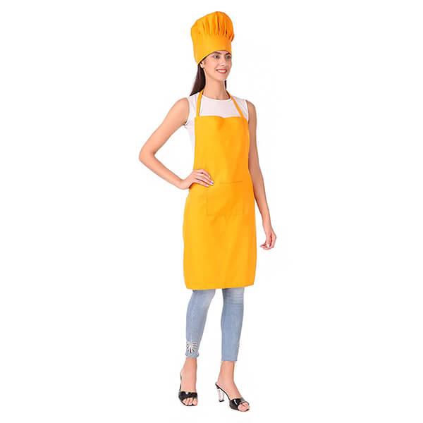 Yellow Customized Cooking Chef Apron With Chef Cap