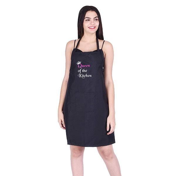 Black Customized Polyester Printed Free Size Cooking Kitchen Waterproof Apron for Women (57x77cm)