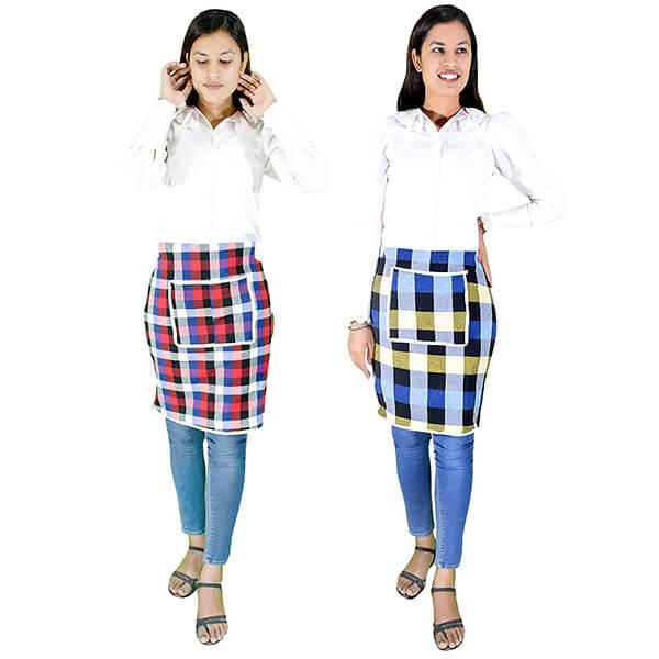 Multicolour Customized Waterproof Cotton Kitchen Apron with Front Pocket Set of 2