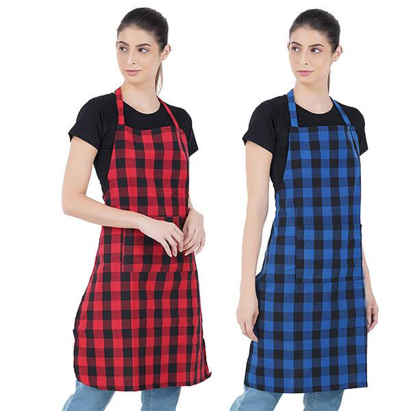 Red & Blue Customized Kitchen Unisex Apron with Front Centre Pocket